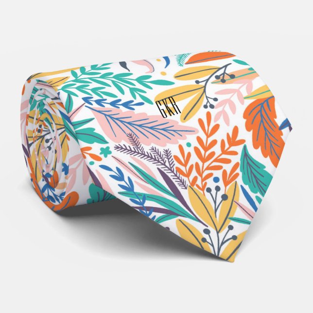Gravata Padrão Botânico Na moda Colorido Monograma (Rolled)
