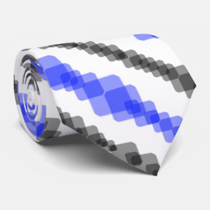 Gravata Padrão Branco Camadas de Azul e Preto Quadrados