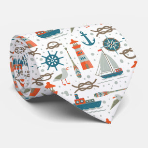 Gravata Padrão branco da cinza vermelha com tema náutico