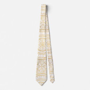 Gravata Padrão Branco Elegante Dourado de Mandala Girasso
