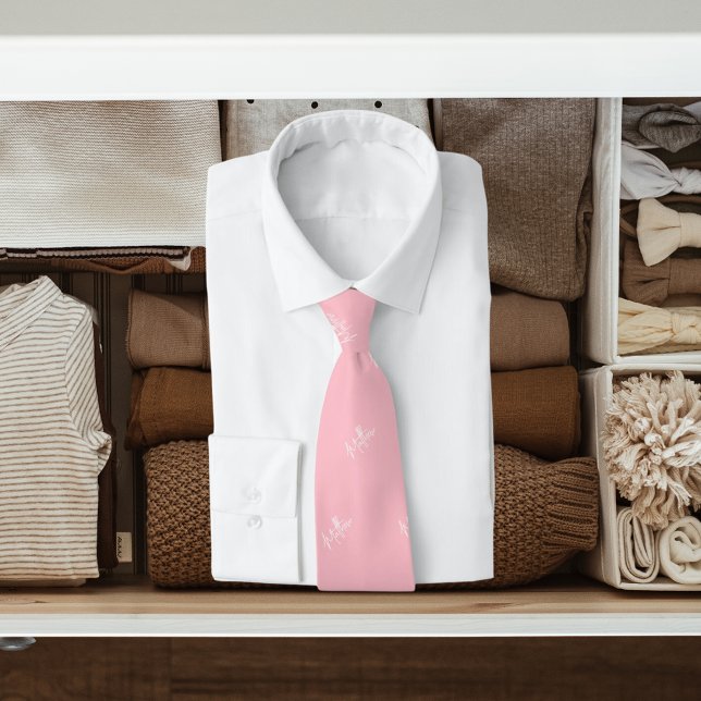 Gravata Padrão branco rosa padrão moderno script (Criador carregado)