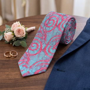 Gravata Padrão Brilhante Azul Cor-de-Rosa Funky Batik Espi