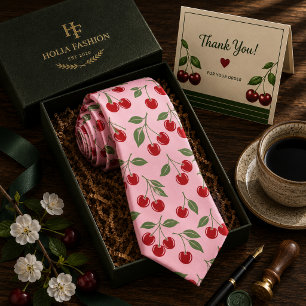 Gravata Padrão Cereja Doce Vermelho Kawaii