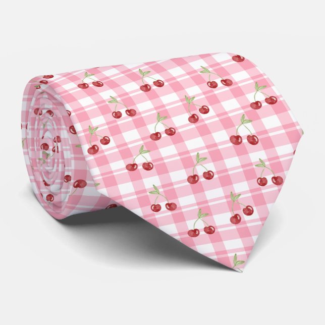 Gravata Padrão Cereja Vermelha Doce Retro (Rolled)