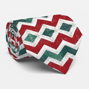 Gravata Padrão Chevron Verde Branco Vermelho Elegante