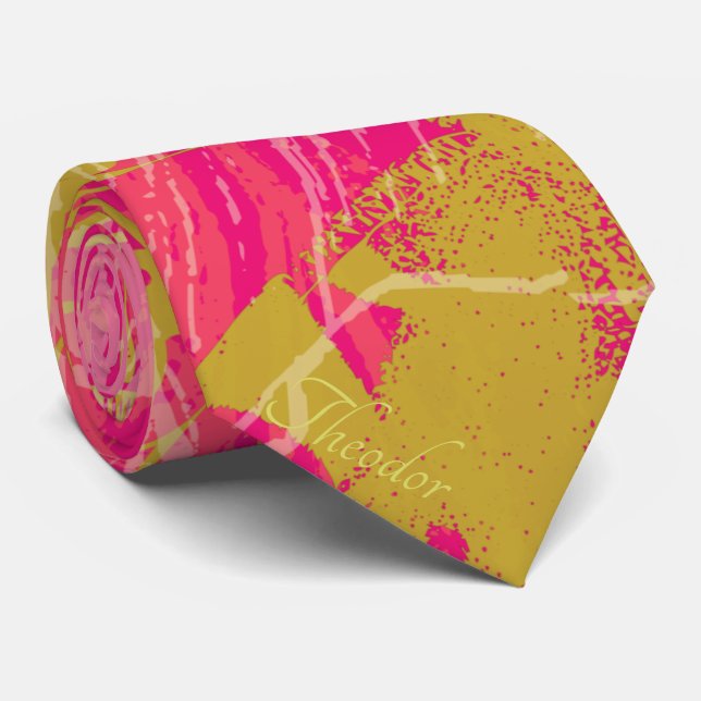 Gravata Padrão Chic Dourado Butterfly Fuchsia (Rolled)