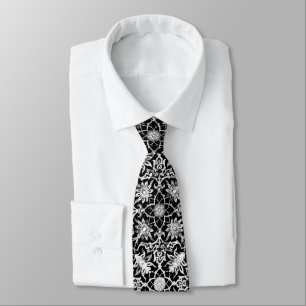 Gravata Padrão Chinês Art Nouveau - Branco sobre Preto