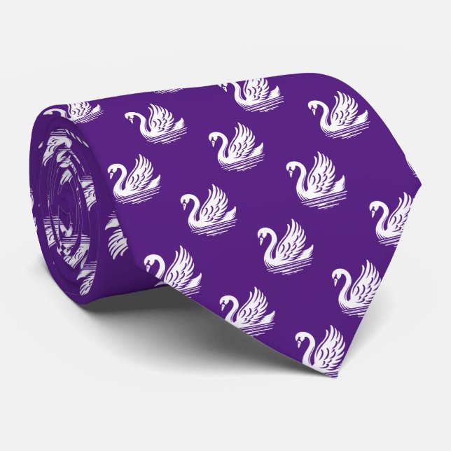 Gravata Padrão Cisne - Branco sobre Roxo Real (Rolled)