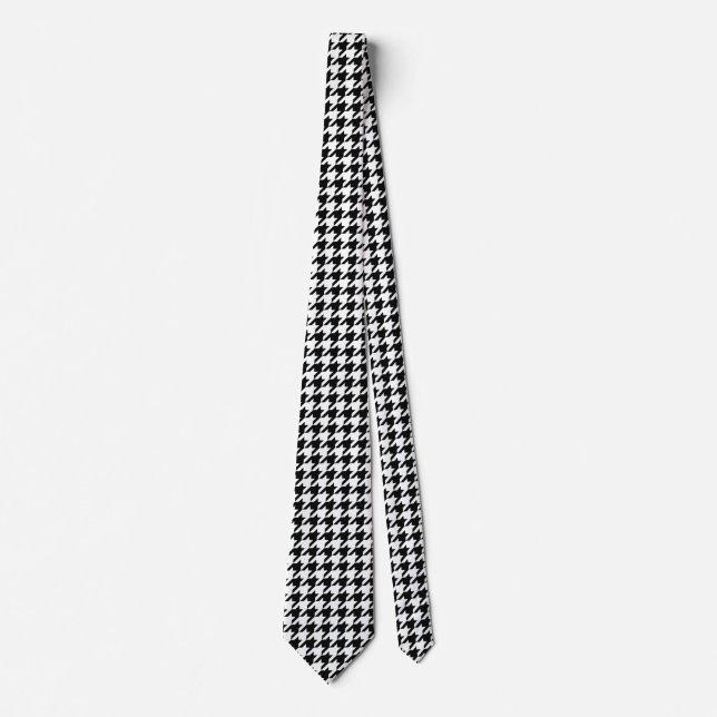 Gravata Padrão Clássico de Houndstooth: Preto e Branco Vin (Frente)