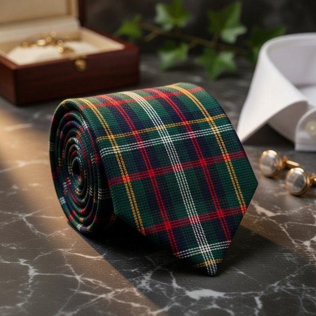 Gravata Padrão Clássico de Xadrez Escocês Verde e Vermelho (Criador carregado)