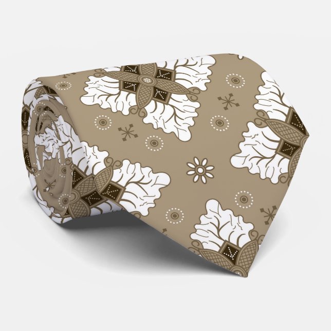 Gravata Padrão contínuo de batik de damasco étnico bege (Rolled)
