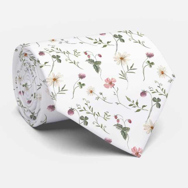 Gravata Padrão contínuo de flores silvestres em aquarela (Rolled)