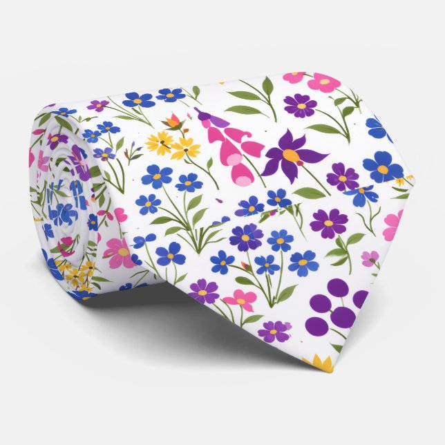 Gravata Padrão contínuo de flores silvestres minimalistas  (Rolled)