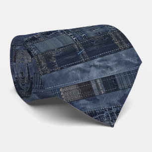 Gravata Padrão contínuo de remendo de jeans índigo (2)