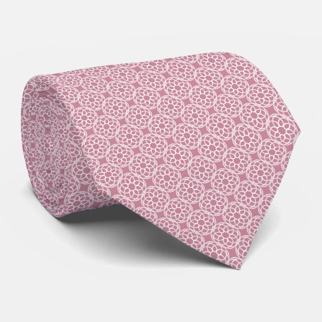 Gravata Padrão contínuo geométrico branco rosa (Rolled)