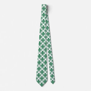 Gravata Padrão Damask 02 - Floresta Verde em Branco