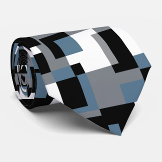 Gravata Padrão de Abstrato azul, Cinza, preto e branco