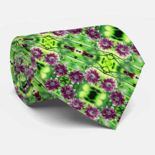 Gravata Padrão de Abstrato de Par de Flor Vermelho e Branc