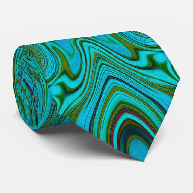 Gravata Padrão de Abstrato do Trippy Retro Turquoise Chart (Rolled)
