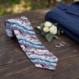 Gravata Padrão de Ágata Minerais Vermelho Branco Azul Abst
