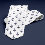Gravata Padrão de Âncoras Azul e Branco<br><div class="desc">Na moda náutica perfeita para dias casuais no escritório ou um fim de semana na praia.</div>