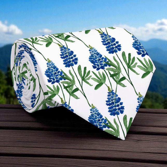 Gravata Padrão de Aquarela de Bluebonnet Texas Wildflower (Criador carregado)