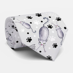 Gravata Padrão De Aquarela De Gatos E Patas