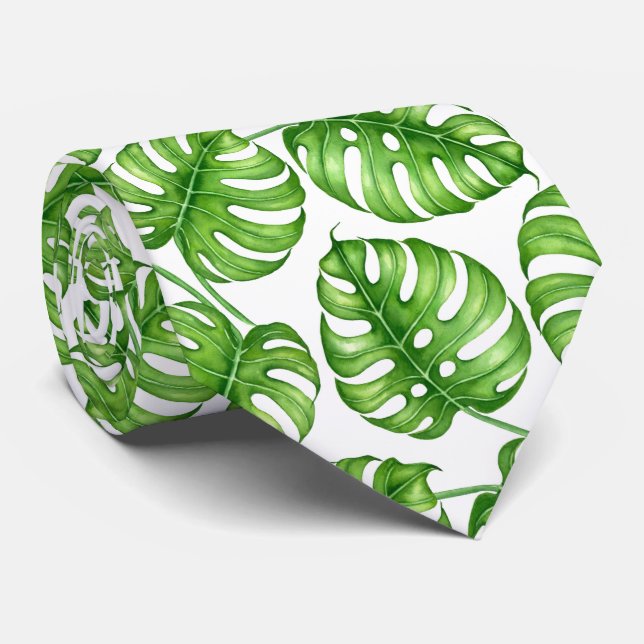 Gravata Padrão de aquarela de Monstera (Rolled)