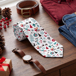 Gravata Padrão de Arte de Trenó do Papai Noel Rena Árvores
