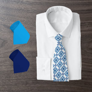Gravata Padrão de Arte Folclórica Escandinava em Azul e Br