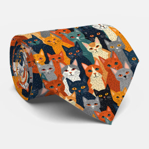 Gravata Padrão de Arte Moderna Multicolorida de Gatos em M