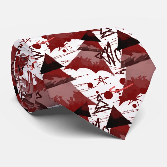 Gravata Padrão de Árvores de Natal Vermelhas (Rolled)