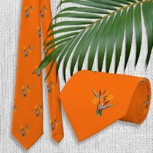 Gravata Padrão de Ave do Paraíso de Casamento Laranja