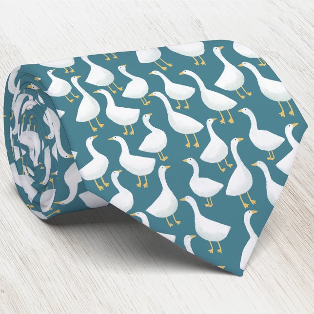 Gravata Padrão de Ave Ganso Verde Turquesa (Fun flock of geese goose bird tie for bird lovers and farmers)