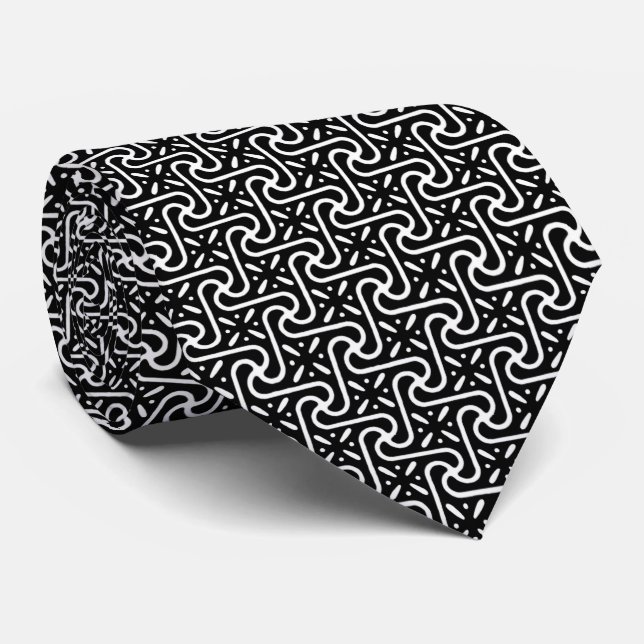 Gravata Padrão de azulejo egípcio, preto e branco (Rolled)