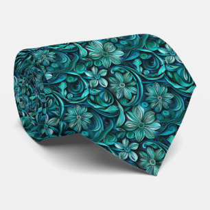 Gravata Padrão de azulejos florais em azul-turquesa elegan