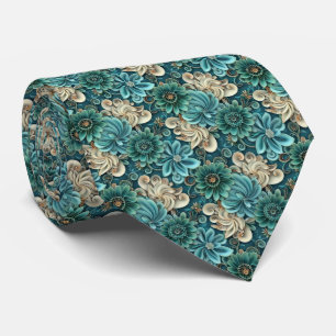 Gravata Padrão de azulejos florais em azul-turquesa elegan