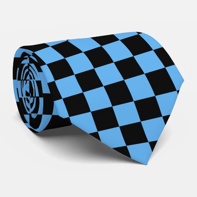 Gravata Padrão de azulejos xadrez preto azul  (Rolled)