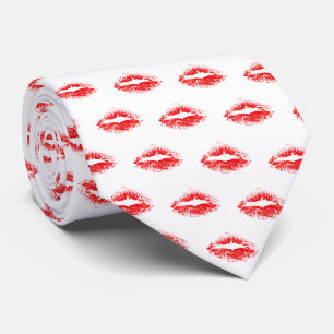 Gravata Padrão de Beijo com Batom Vermelho