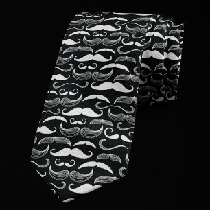 Gravata Padrão de Bigode Preto e Branco Trendy Hipster