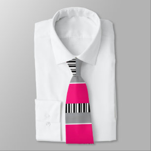 Gravata Padrão de Bloco Preto-Preto de Cinza Rosa Quente