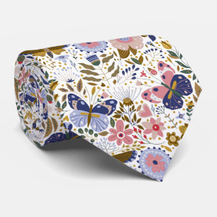 Gravata Padrão de Borboleta Boho Colorido de Flor Silvestr