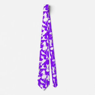 Gravata Padrão de bruxas voadoras.Branco B Roxo BG