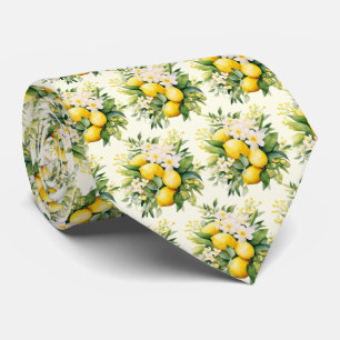 Gravata Padrão de Buquê de Limão com Flores Brancas