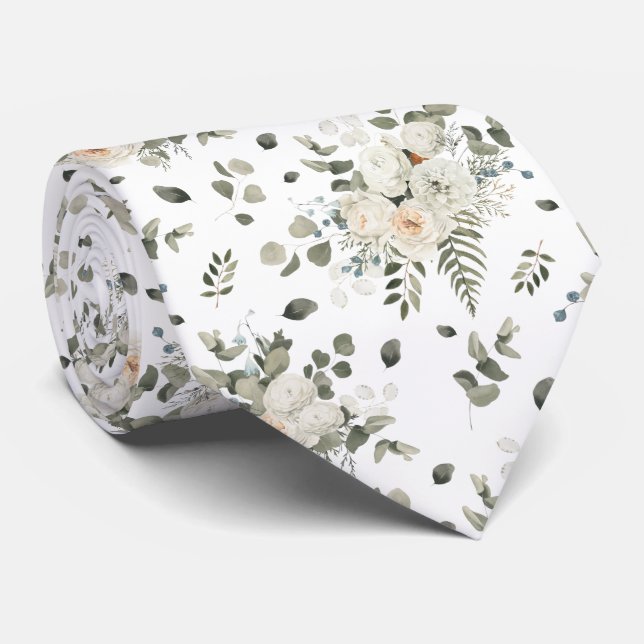 Gravata Padrão de Buquê Floral de Casamento Branco de Groo (Rolled)