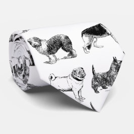 Gravata Padrão de Cães de Vintagem Pretos e Brancos