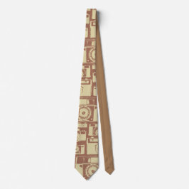 Gravata Padrão de Câmera Vintage em Cores Marrons