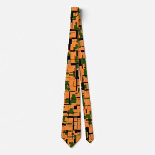 Gravata Padrão de Camo Digital Preto Laranja Verde