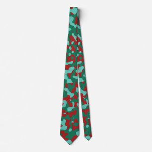 Gravata Padrão de Camouflage Vermelho, Verde e Teal