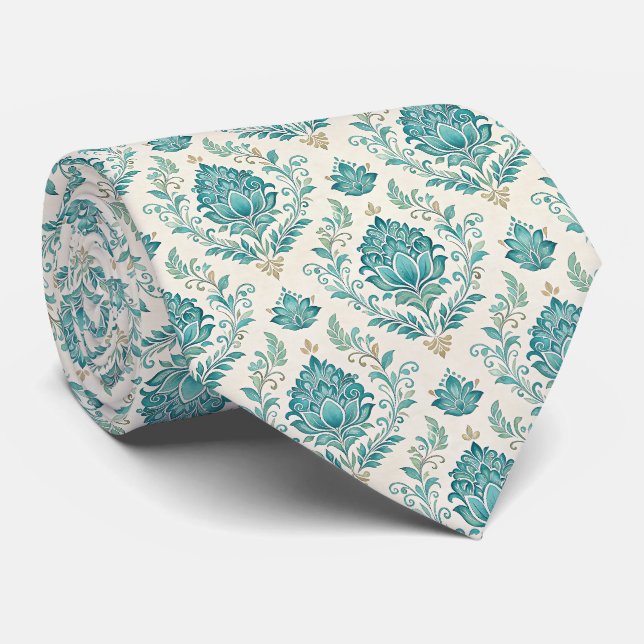 Gravata Padrão de casamento azul turquesa fofo (Rolled)